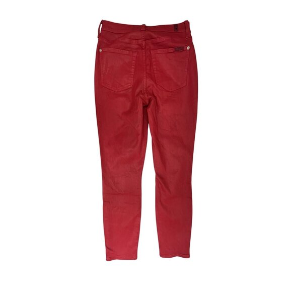 7 FOR ALL MANKIND HIGH WAIST ANKLE SKINNY IN COATED LAVA RED SIZE 27 - Picture 4 of 14
